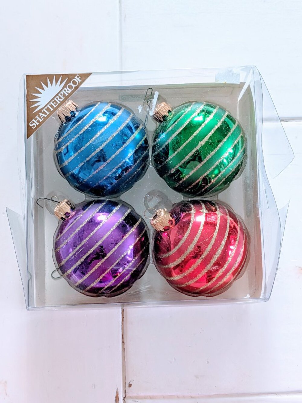 Set of 4 VTG GKI Bethlehem Glass Shatterproof Ornaments Classic Italian Romania